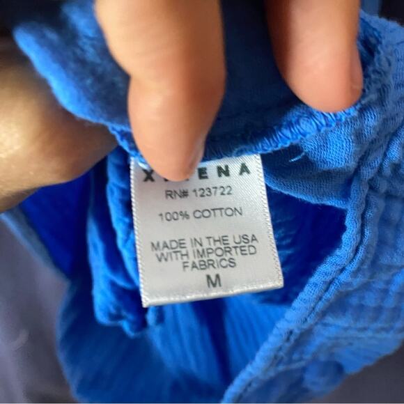 XIRENA Jude Acqua Blue Gauzy Ruffled Mini Cotton Summer Dress Size Medium - Picture 7 of 7